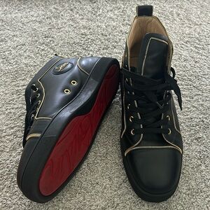 Christian Louboutin Black and Gold Calf Leather Shoes - size 44, US size 11